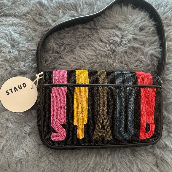 STAUD Red and Yellow Shoulder Bag with Striking Stripes - Picture 2 of 4